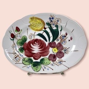 Vintage Blueridge Southern Pottery Small Oval Platter Hand Painted Floral